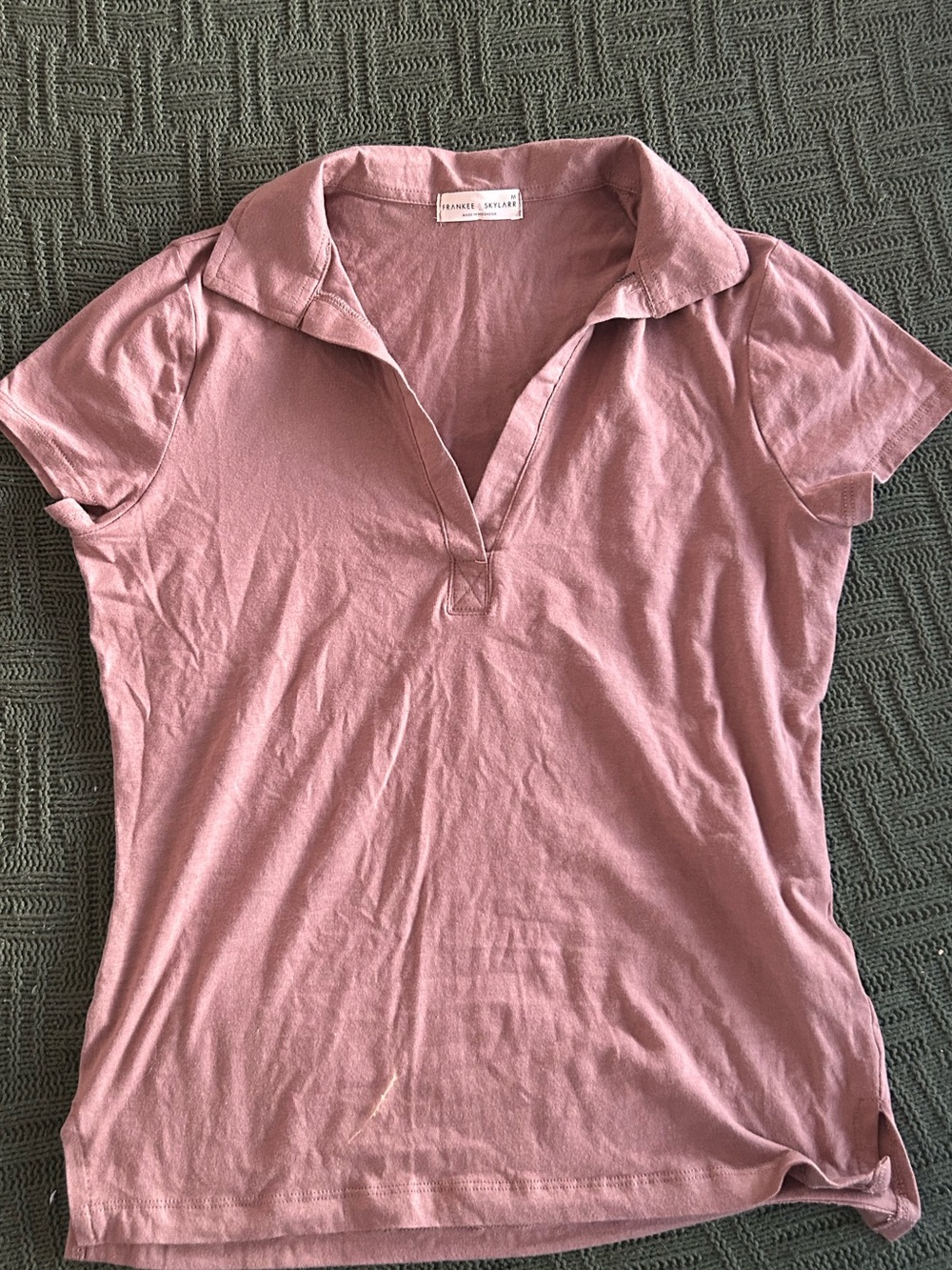 Dusty Rose Collared V-Neck Tee for Women